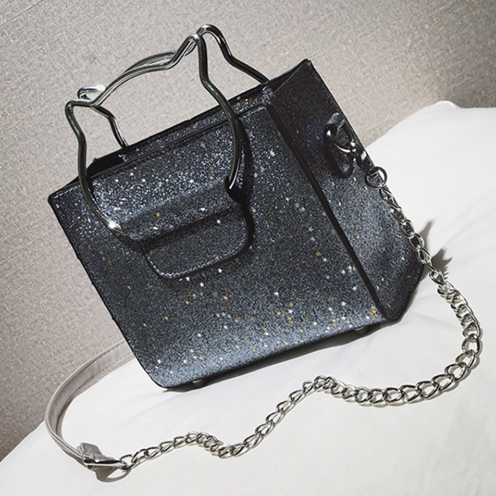 New! Cat Handle Silver Glitter Crossbody Bay. - Picture 6 of 8
